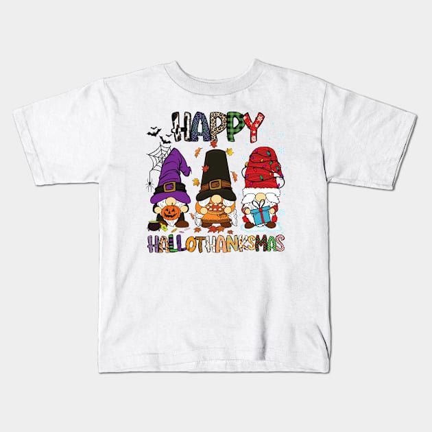 Happy HalloThanksMas Gnome Kids T-Shirt by DigitalCreativeArt